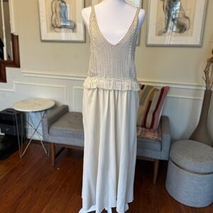 Unique Vince Cream Mixed Media MIDI Dress